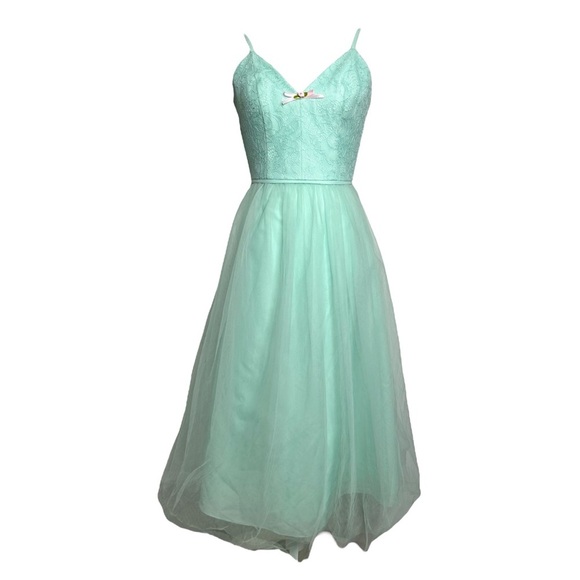 Davids Bridal Fairy Princess Dress Mint Green Chantilly Lace Tulle Fit & Flare - Picture 1 of 9
